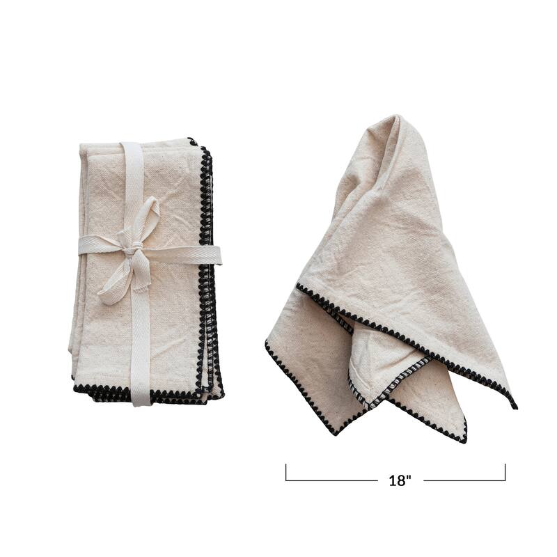 Cotton Napkins with Embroidered Trim - 18.0"L x 18.0"W x 0.3"H - Ivory - 18.0"L x 18.0"W x 0.3"H