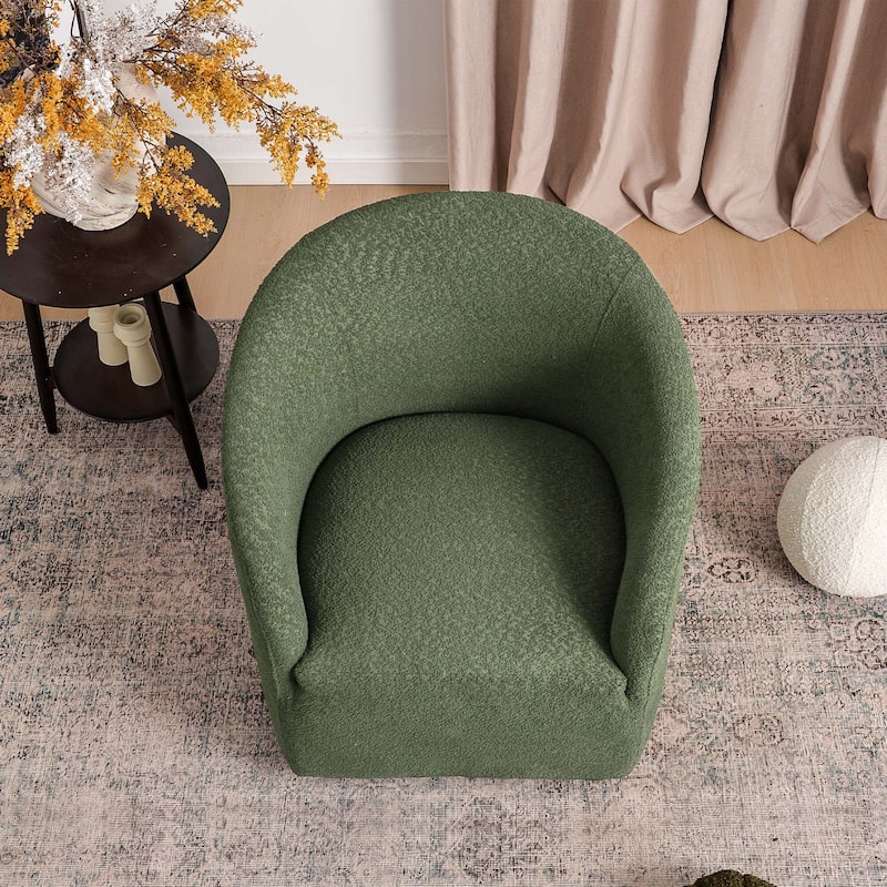 KINWELL 32"W Boucle Upholstered Swivel Barrel Accent Armchair