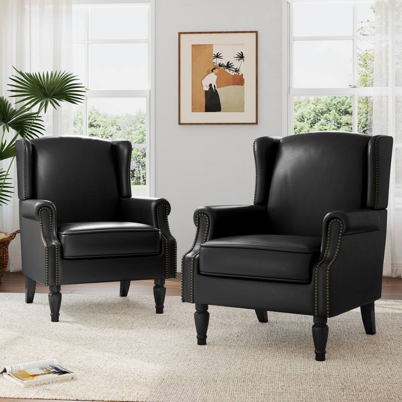 2 Set Modern Vegan Leather Wing Back Armchair