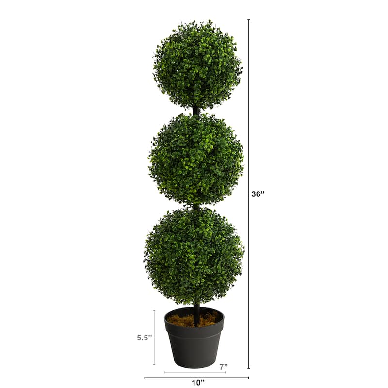 3' Boxwood Triple Ball Artificial Topiary UV - 6"