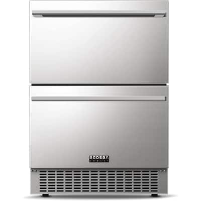 BODEGACOOLER 24 Inch Under Counter Double Drawer Fridge,Stainless Steel Beverage Fridge for Home & Commercial Use