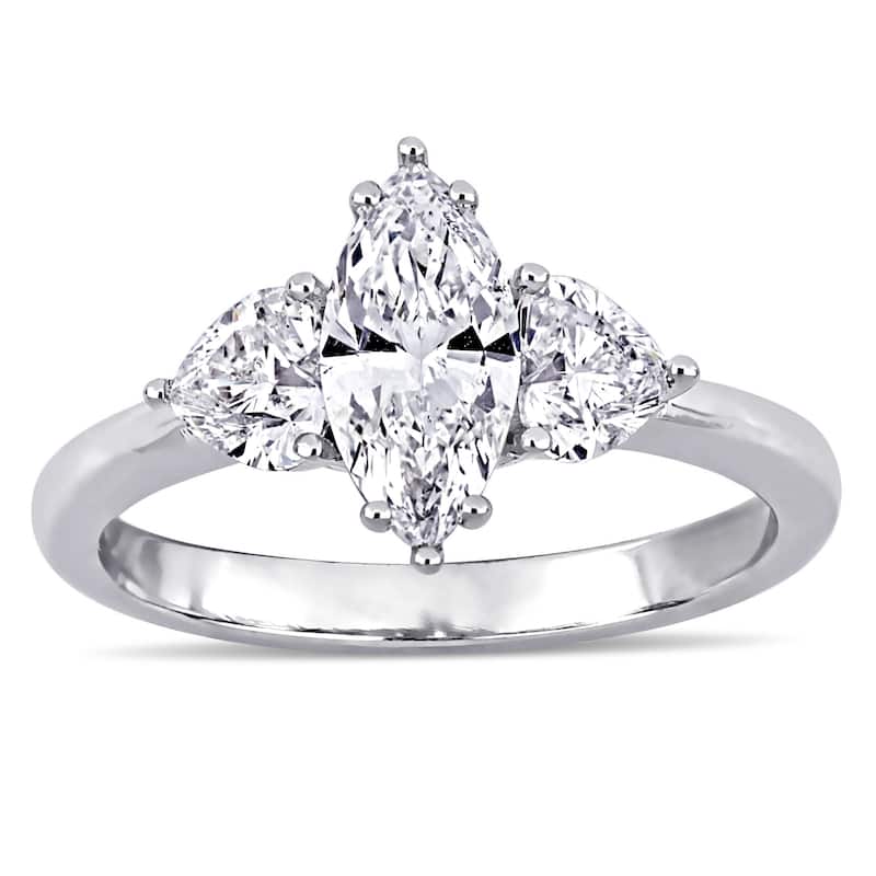 Miadora 1 3/4ct TDW Marquise Cut and Heart Diamond 3-Stone Engagement Ring in 18k White Gold