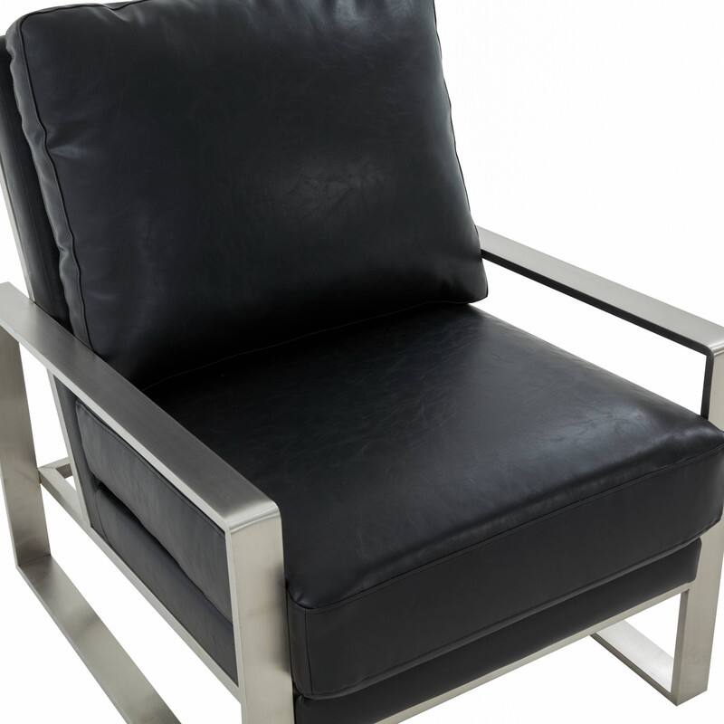 Jefferson Contemporary Leather Accent Armchair with Silver or Gold Frame, Removable Cushions, and Durable Spring-Supported Seat