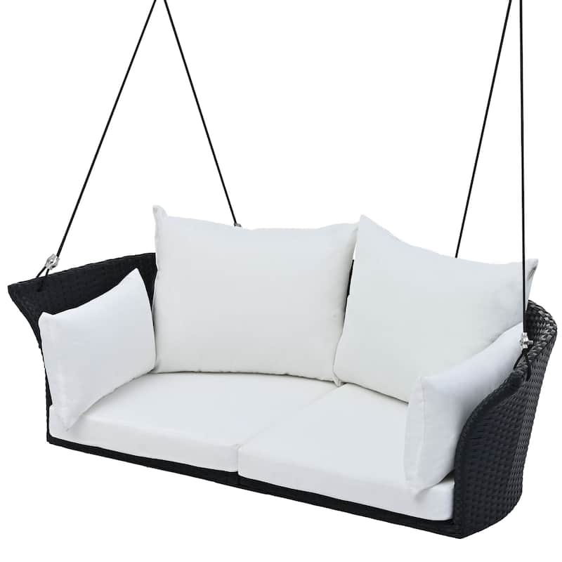 51.9" 2-Person Hanging Seat,Rattan Woven Swing Chair, Porch Swing With Ropes