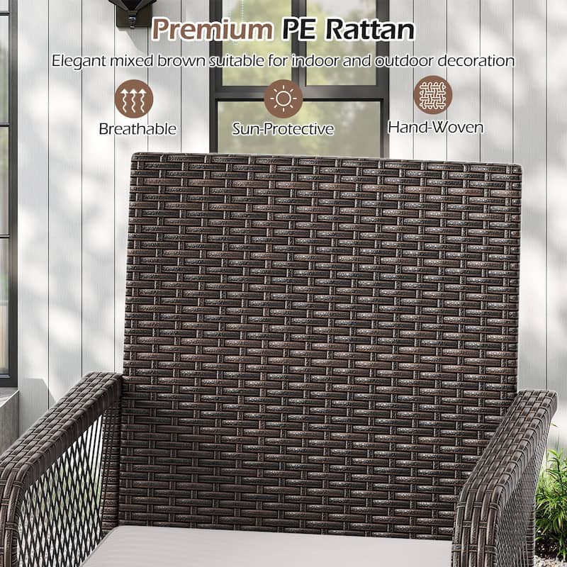 29-Inch Mix Brown Rattan Bar Height Swivel Stool with Comfortable Cushion for Outdoor Use - 22" x 22" x 46.5"