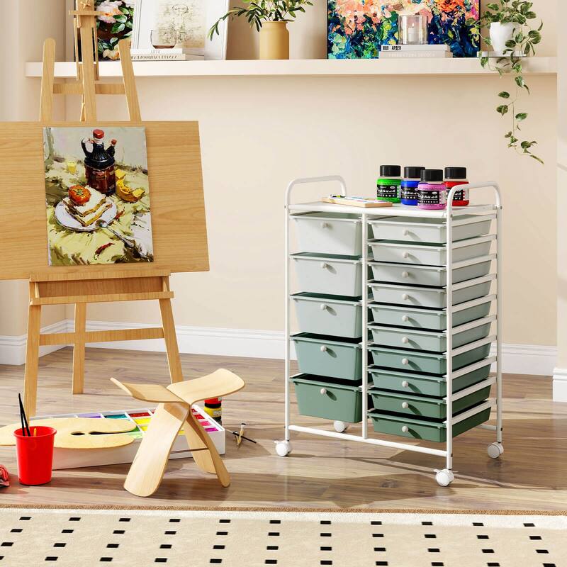 Costway 15 Drawer Rolling Storage Cart Tools Scrapbook Paper Office - See Details