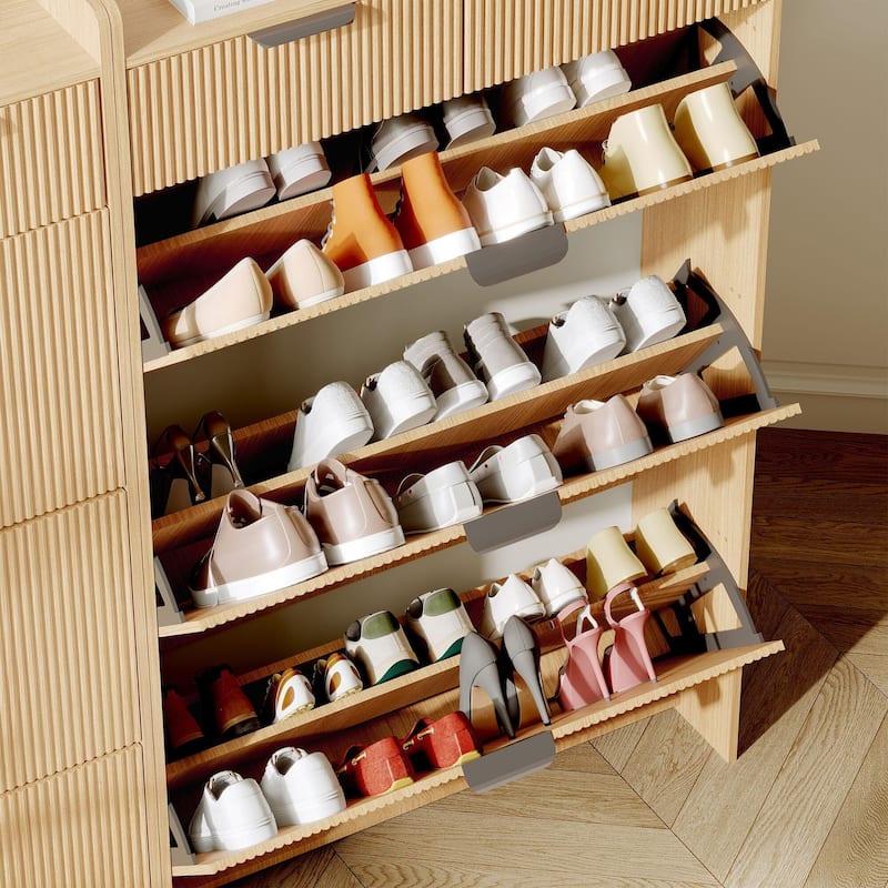 Slim Shoe Cabinet with 3 Flip Drawers & 2 Top Drawers