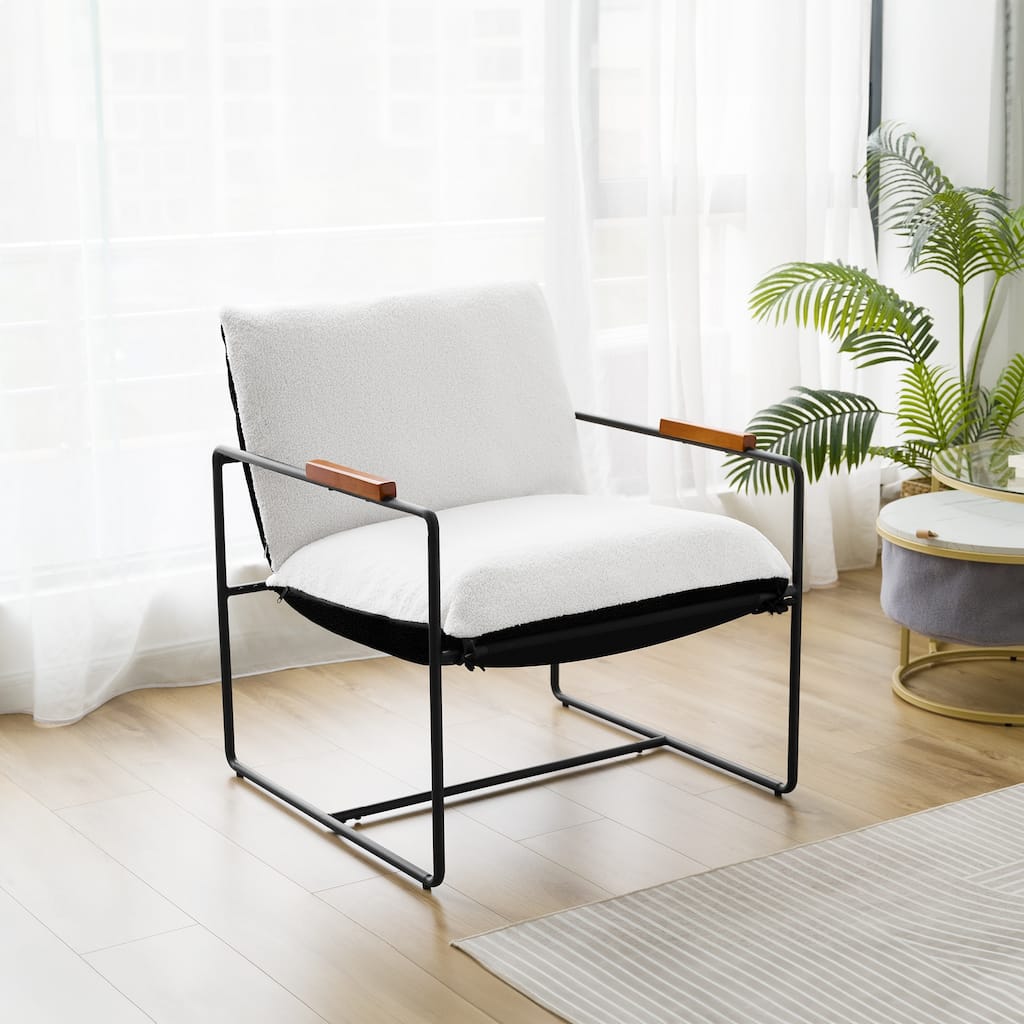 Accent Chair with Detachable Double-sided Cushion, Modern Upholstered Armchair with Metal Frame - 25.2'' H X 30.3'' W X 30.3'' D