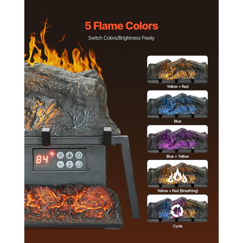 1500W Electric Log Heater with Timer and Remote Adjustable Brightness