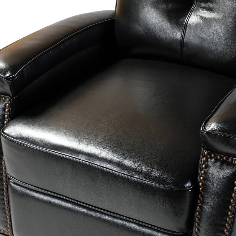 Gaspar Mid-Century Modern Genuine Leather Pushback Recliner with Wood legs Set of 2 by HULALA HOME