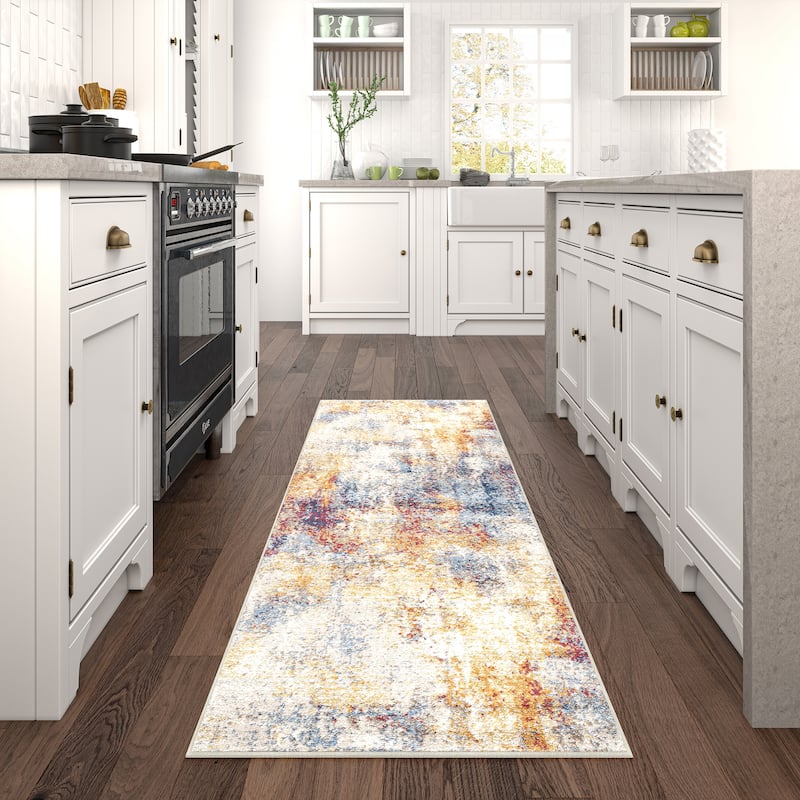Chesney Modern & Contemporary Abstract Indoor Area Rug - Multi/Blue - 2'3'' x 7'3''