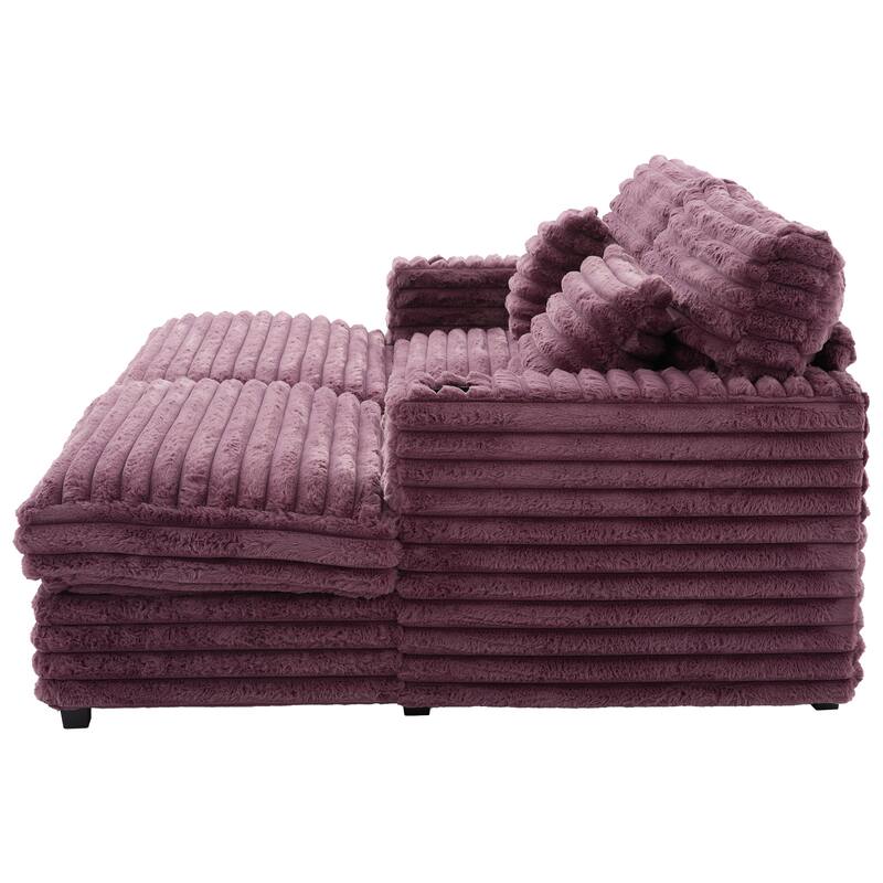 Oversized Double Chaise Lounge Sofa, Living Room 2 Seater Sofa Upholstered Sleeper Sofa Bed Daybed with USB Ports & Cup Holders