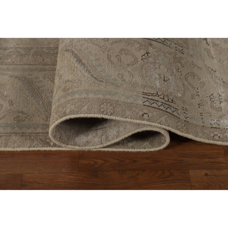 Tabriz Persian Vintage Rug Hand-Knotted Beige Geometric Wool Carpet - 9'2"x 13'0"