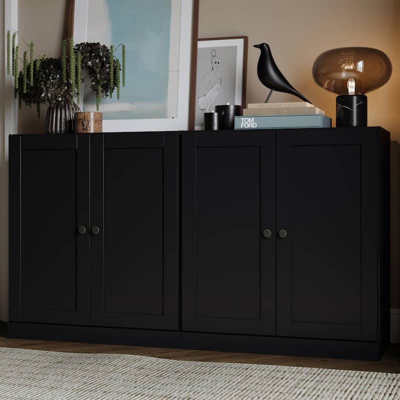 Palace Imports 100% Solid Wood 64" Sideboard with Raised Panel Doors & Adjustable Shelves - Black
