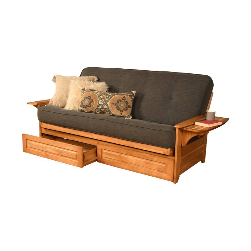 Somette Phoenix Butternut Futon Set with Storage Drawers and Mattress