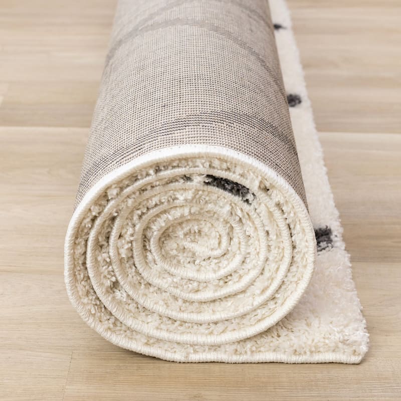 Fairmont Collection - Cream Grey Trellis Shag Area Rug