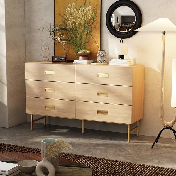 Dresser with Gold Handles - 6 Spacious Drawers for Home Organization - Bed  Bath & Beyond - 40539747