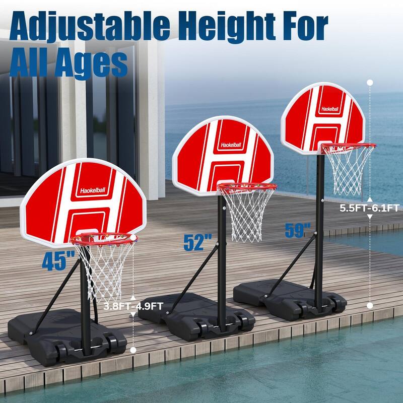 Adjustable Poolside Basketball Hoop with Light 45''-59'' Includes 2 Balls and Pump