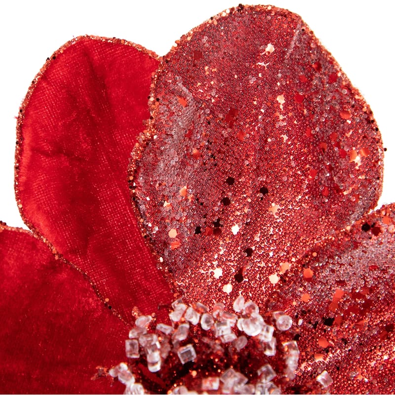 18" Red Velvet Icy Glittered Christmas Flower Pick - 18