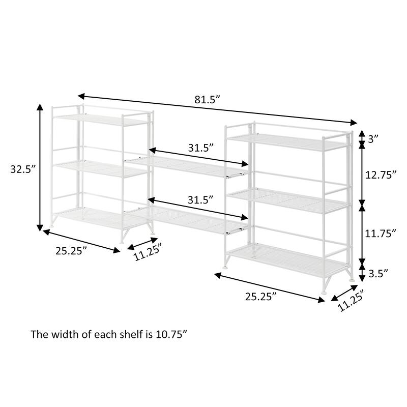 Xtra Storage 3 Tier Wide Folding Metal Shelves with Set of 2 Deluxe Extension Shelves