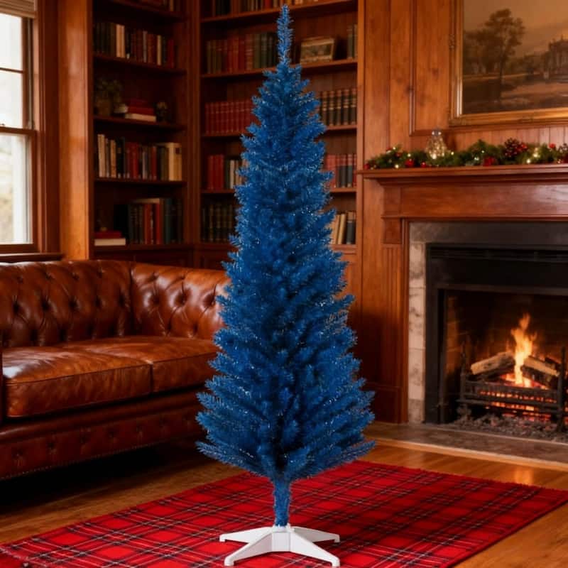 Blue Pencil Artificial Christmas Tree - Sturdy Stand, Striking Holiday Decor