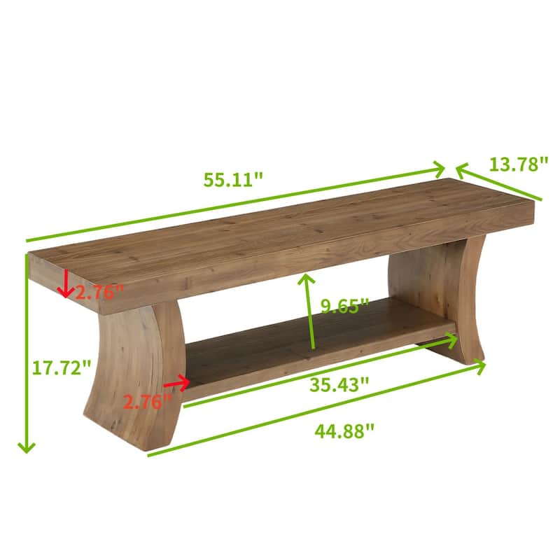 Solid Wood End of Bed Bench, Farmhouse Bedroom Bench with Storage Shelf