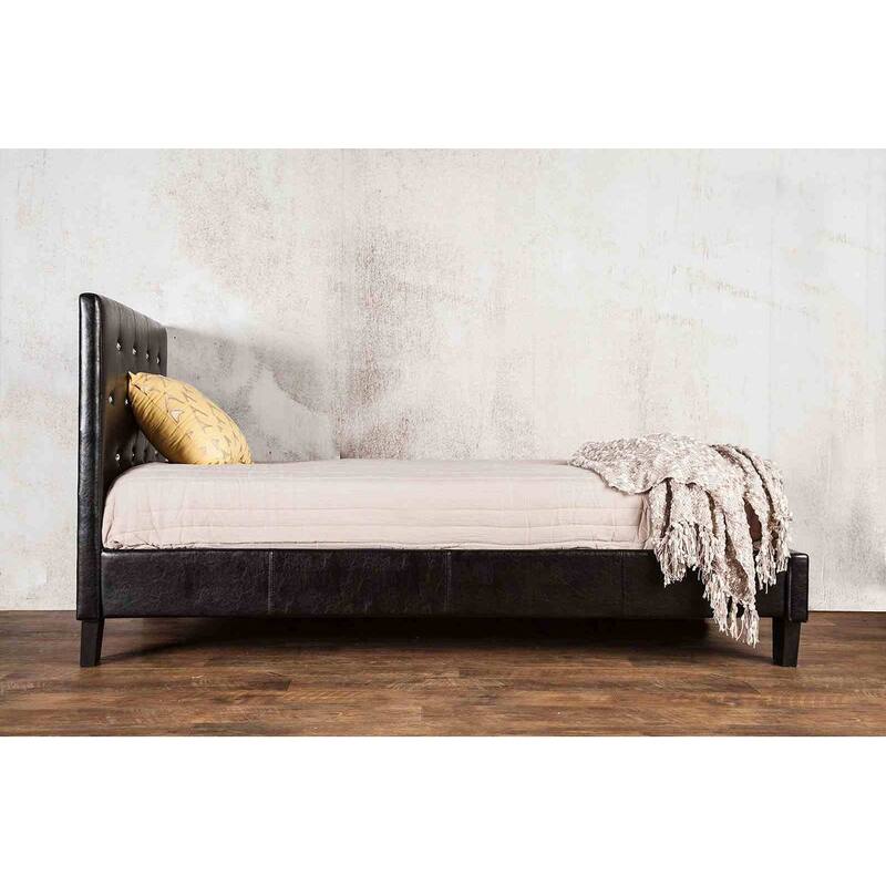 Contemporary Black Finish 1PC Fully Upholstered Tufted Platform Bed