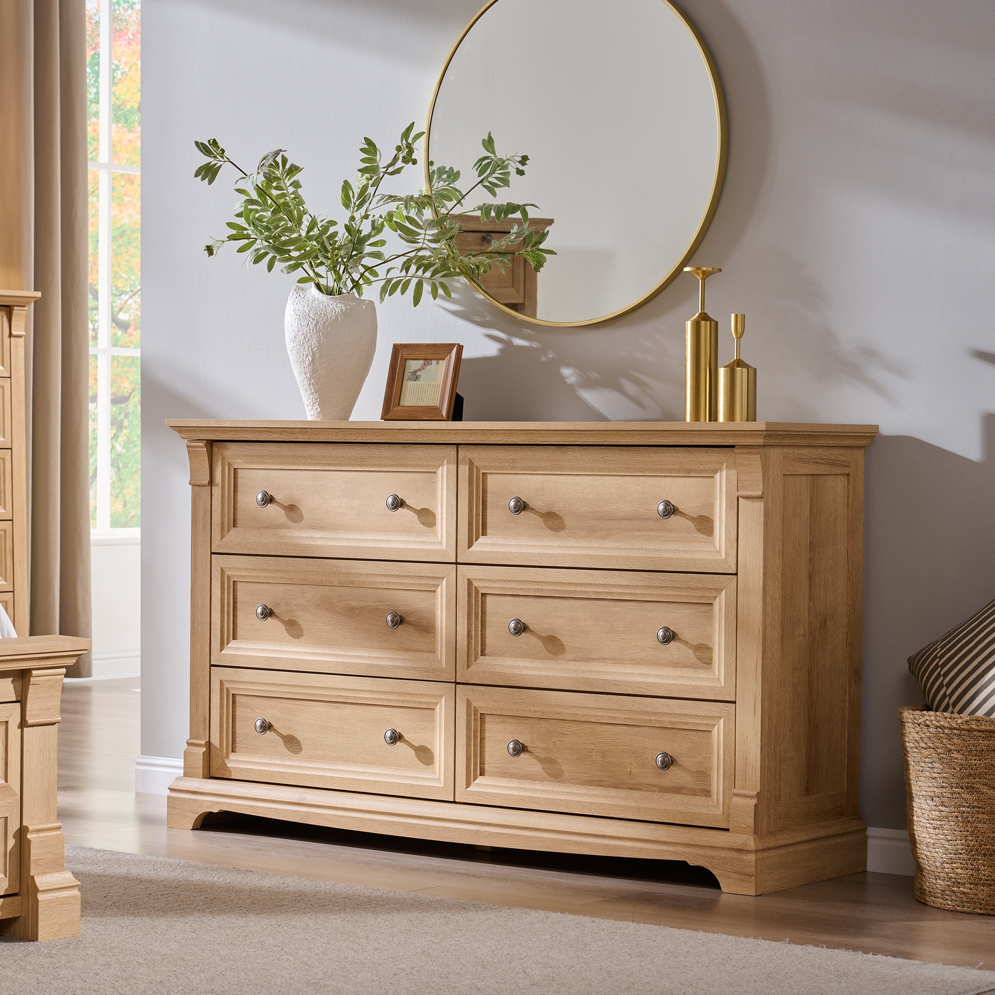 Farmhouse 6-Drawer Dresser for Bedroom, Wood Rustic Chest of Drawers