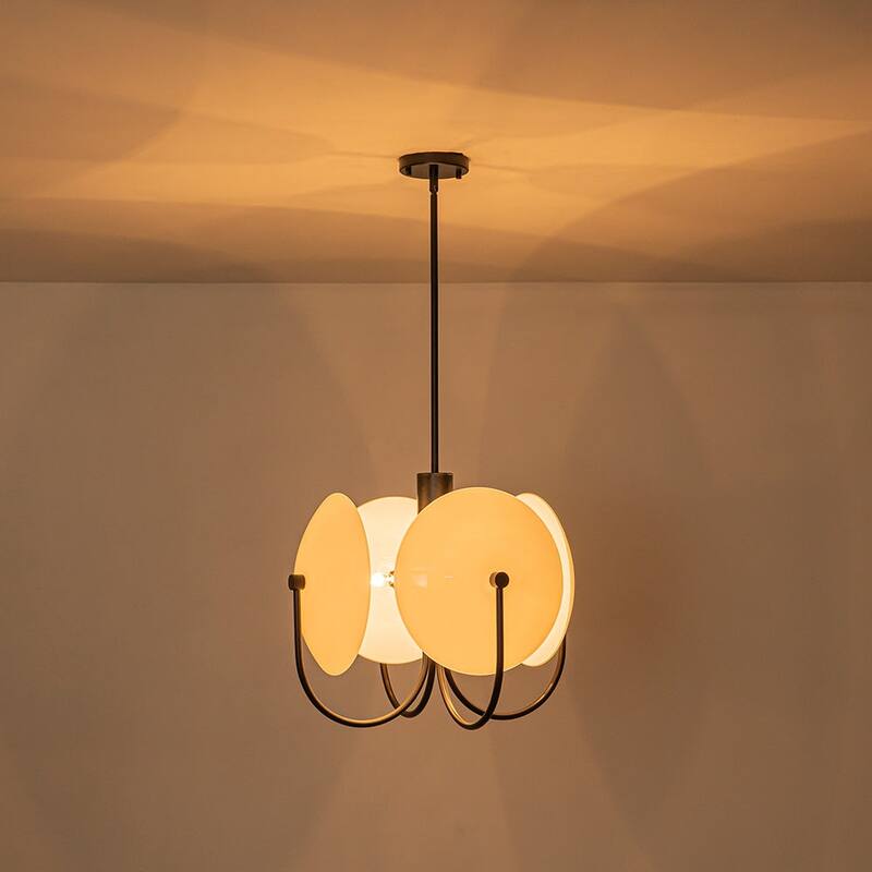 Designer 4-Light White Glass Disc Sphere Sputnik Chandelier 20in