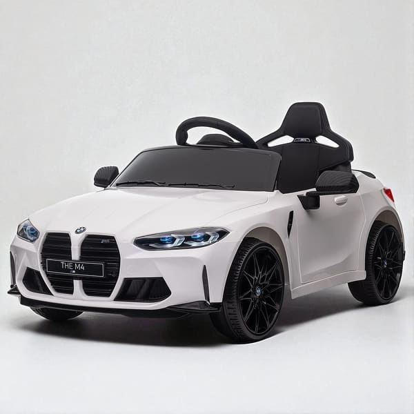 slide 2 of 14, BMW M4 12V Kids Ride-On Car with Parents Remote Control, Three Speeds, Bluetooth, MP3, LED Lights for Ages 3-8 White