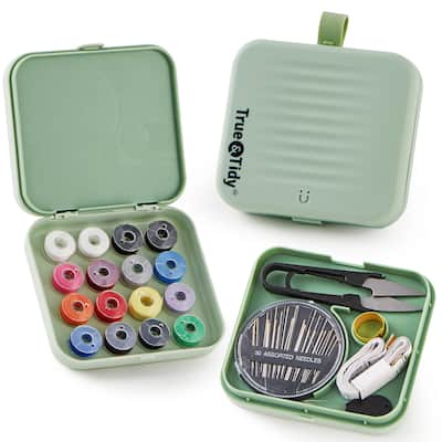 True & Tidy 22-Piece Mini Sewing Kit with Magnetic Box and Double Compartments