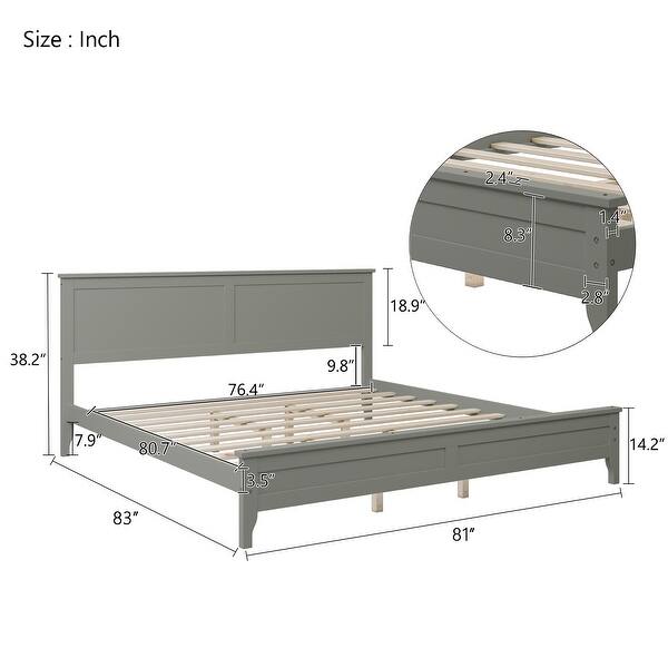 dimension image slide 2 of 3, Queen Bed Frame in Gray with Pine and MDF for a Sleek Look