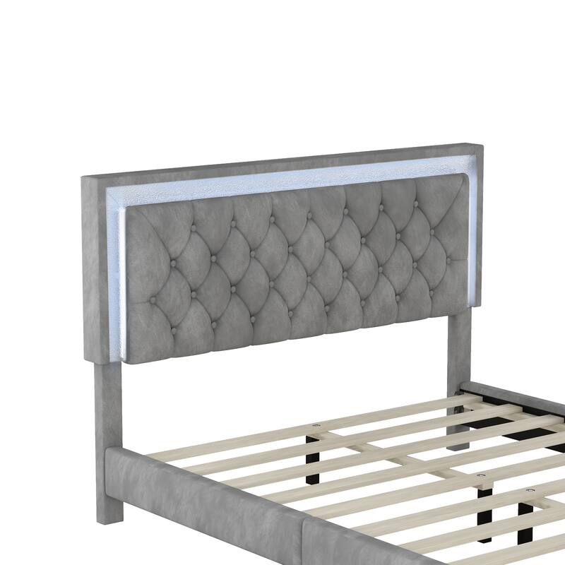 Upholstered Bed Frame with LED Lights