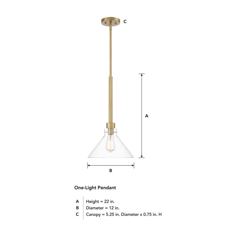 Willow Creek 12 in. 1-Light Brushed Gold Contemporary Pendant Light