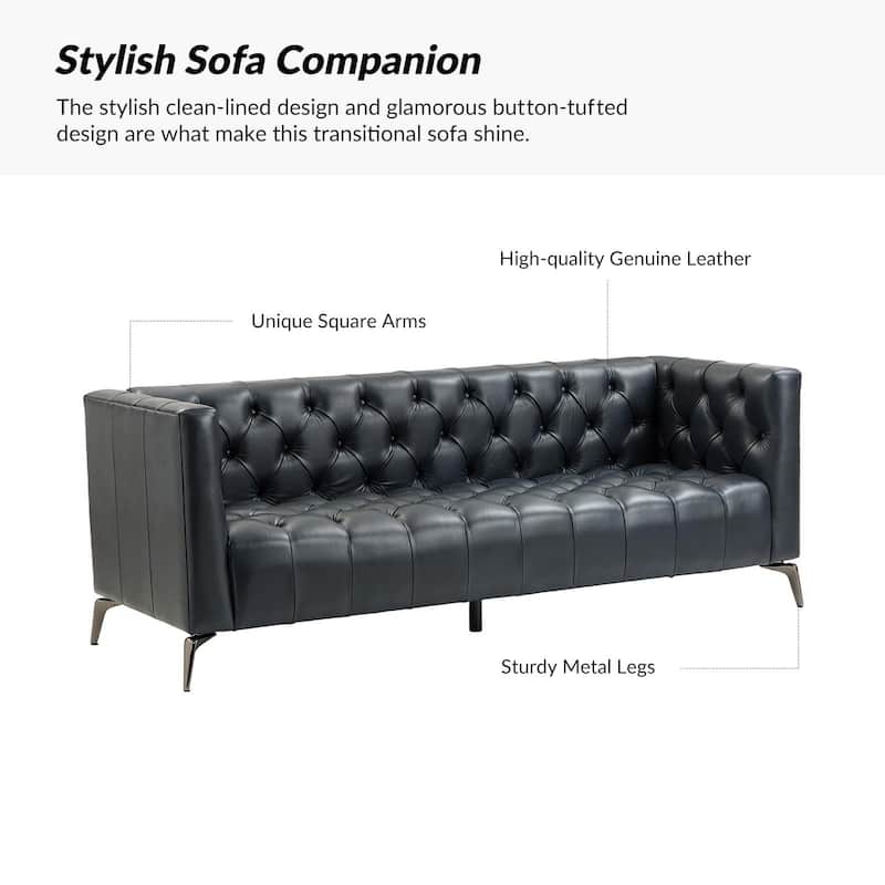 Nestor Transitional Genuine Leather Sofa with Metal Legs and Tufted Back