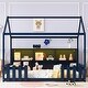 preview thumbnail 8 of 14, Twin Size Wood House Bed with LED Light, Storage Bookshelf and Guardrails