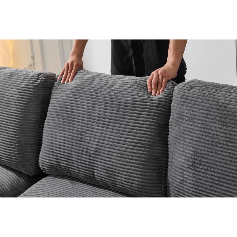 Modular Sectional Cloud Sofa with L-Shape Chaise, Corduroy Upholstered Sleeper Sofa, Compressed Sofa with Pillow