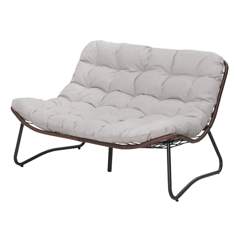 Patio Loveseat Sofa, Outdoor Wicker Loveseat with Luxury Thick Cushion, All-Weather Patio Furniture Set, Outdoor Glider Bench