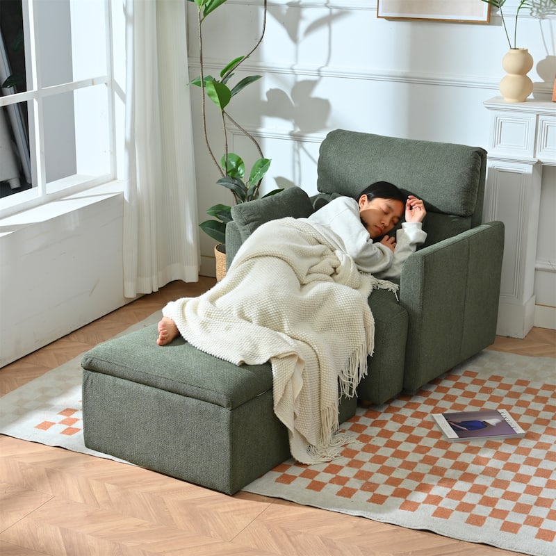 Oversized Chair w/Storage Ottoman, Wide Accent Armchair Chair, Modern Lounge Chair, Upholstered Mid-Century Reading Chair