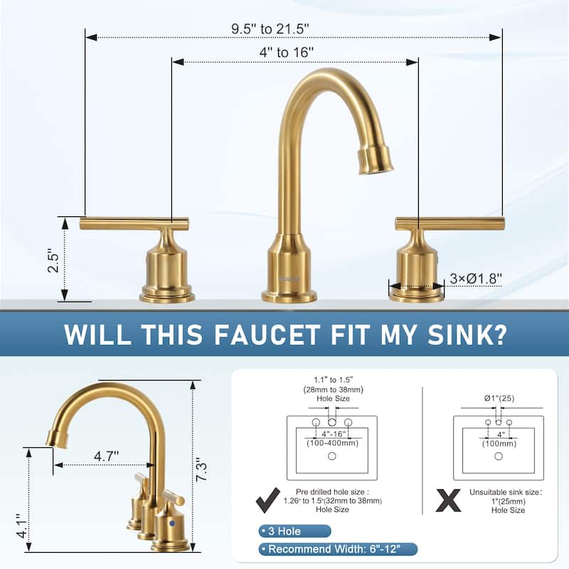 WOWOW 8 in. Widespread Double-Handle Bathroom Faucet with Drain Kit