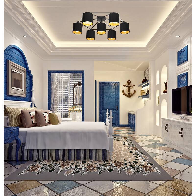 Staiti 7-Light Celling Light with Black Finish and Gold Interior Shades - Black