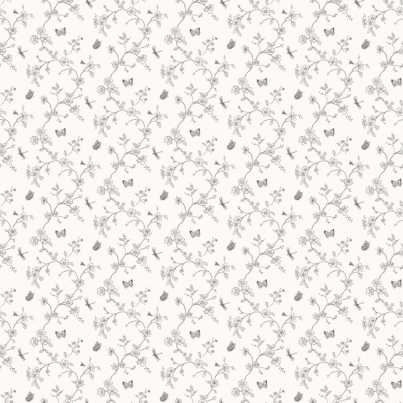 Galerie Wallcoverings Miniatures 3 Tiny Trellis Flowers With Butterflies and Dragonflies Vinyl on Non-woven Matte Wallpaper Roll - 33 feet x 21 inches - Green