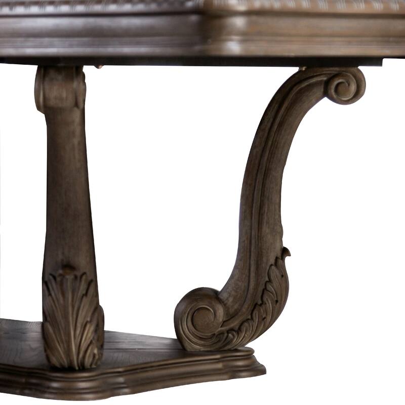 Hama Dining Table, 108 Inch Top with Scrolled Pedestal Base, Oak Brown - Weathered Oak Brown