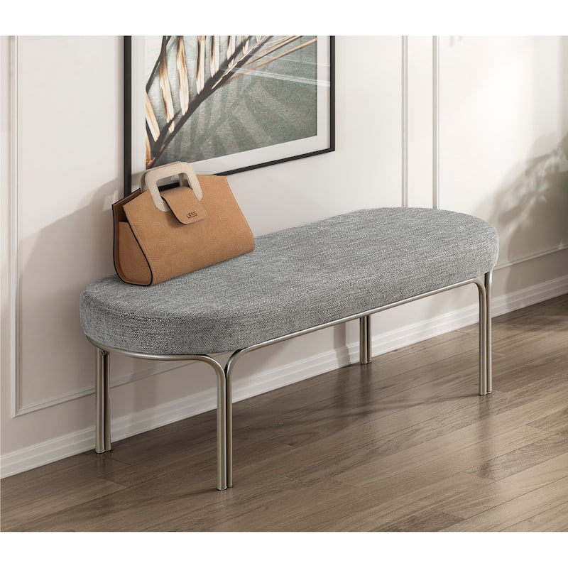 Modern Home Furniture 1pc Stylish Bench Gray Chenille Upholstery Sleek Design Champagne Finish Metal Legs Entryway Bench - Champagne,Gray