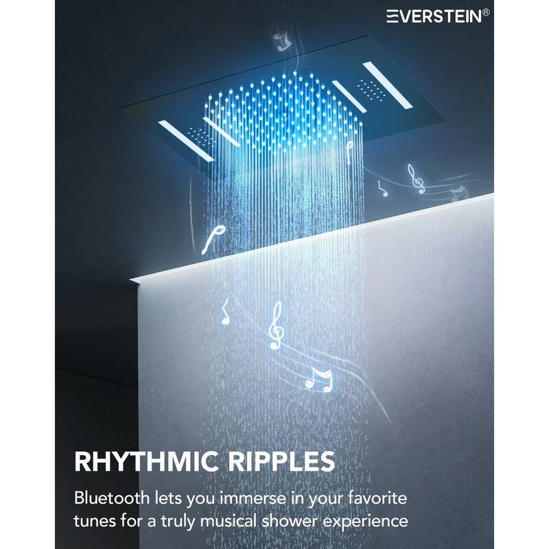 Dual Heads 20" Thermostatic Shower System, 64-Color LED Mood Lighting 3-Functions Shower Head with Bluetooth Music