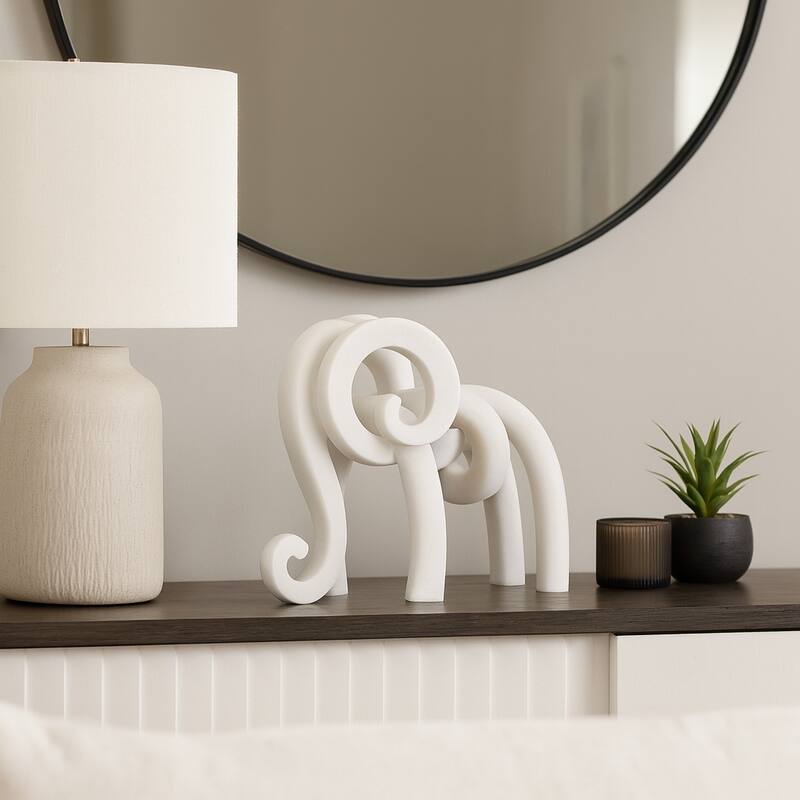 Resin Sculpture Modern Ninove Abstract Elephant Design - 10" White - 12.75" x 4.5" x 10.25" - White - 12.75" x 4.5" x 10.25"