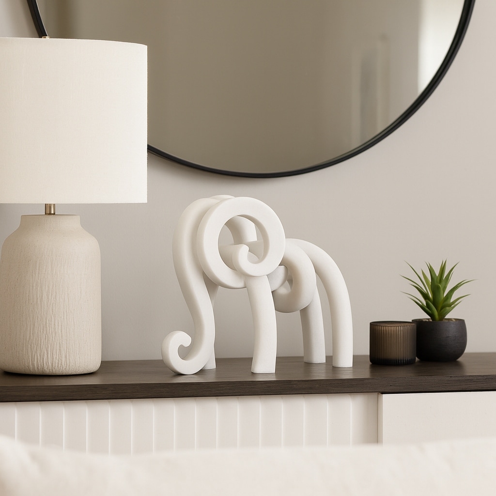 Resin Sculpture Modern Ninove Abstract Elephant Design - 10" White - 12.75" x 4.5" x 10.25"