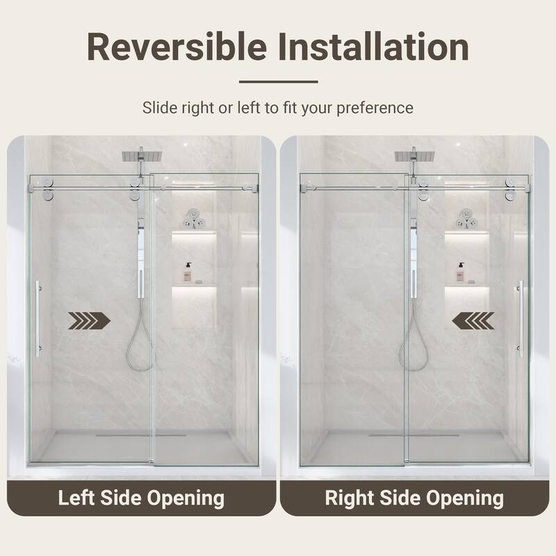 GDFStudio - Modern America Design Frameless Single Sliding Shower Door with 5/16" SGCC Tempered Glass & Stainless Steel Hardware