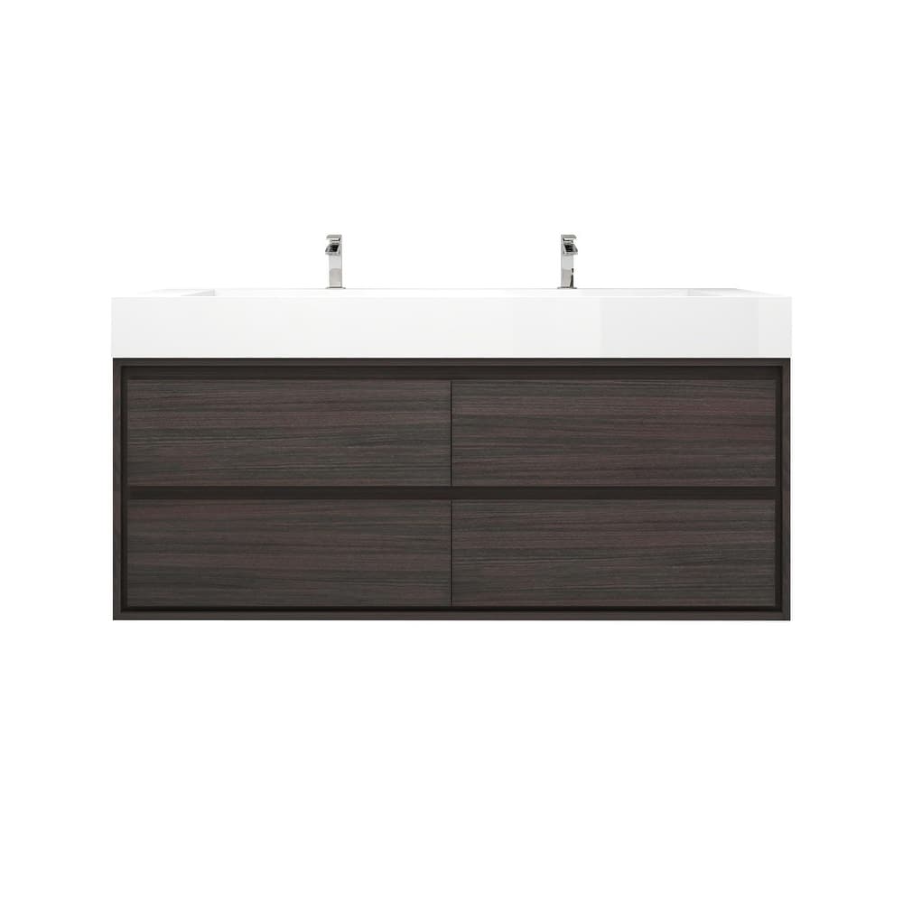 Victoria 60" Wall Mounted Modern Vanity with Double Acrylic Sink