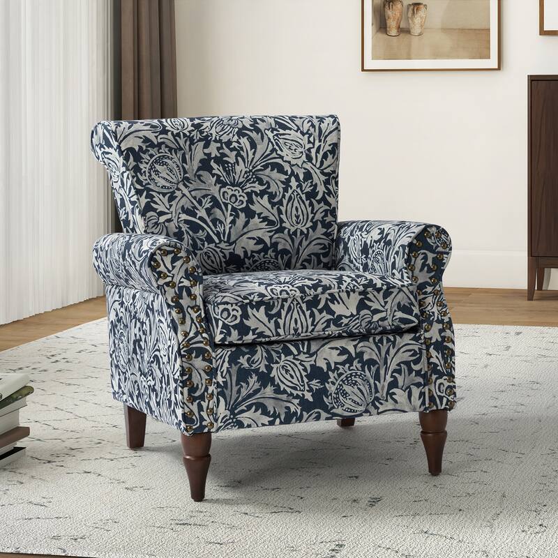 Nyctelius Nailhead Trim Traditional Accent Armchair with Rolled Arms by HULALA HOME